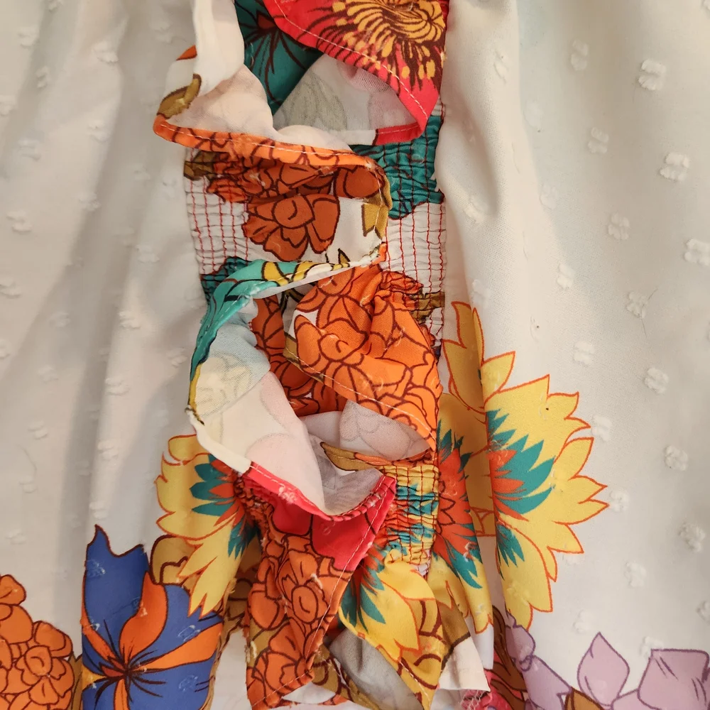 Colorful Floral Ruffle Blouse Size S Euc